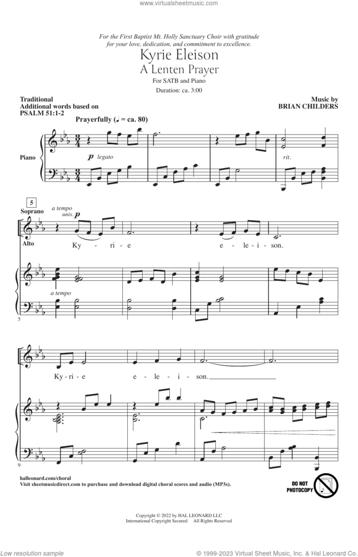 Kyrie Eleison (A Lenten Prayer) sheet music for choir (SATB: soprano, alto, tenor, bass) by Brian Childers and Miscellaneous, intermediate skill level