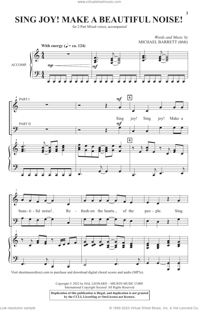 Sing Joy! Make A Beautiful Noise! sheet music for choir (2-Part Mixed) by Michael Barrett, intermediate skill level