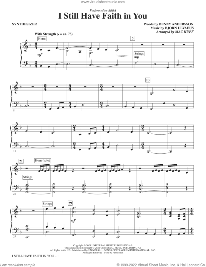 I Still Have Faith in You (arr. Mac Huff) (complete set of parts) sheet music for orchestra/band (Rhythm) by Mac Huff, ABBA, Benny Andersson and Bjorn Ulvaeus, intermediate skill level
