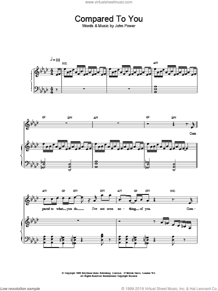 Compared To You sheet music for voice, piano or guitar by John Power, intermediate skill level