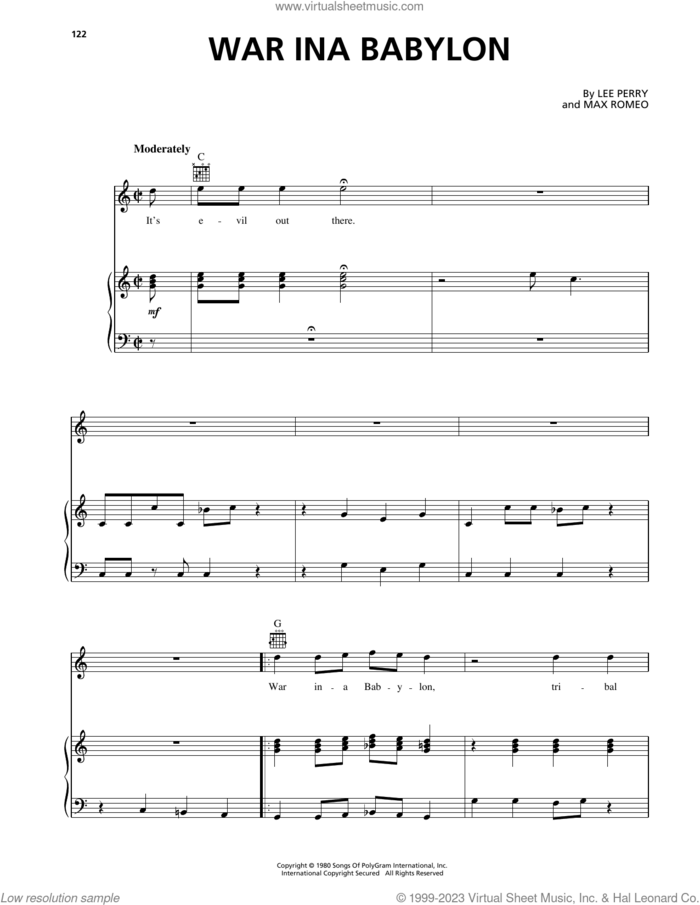War Ina Babylon sheet music for voice, piano or guitar by Max Romeo and Lee Perry, intermediate skill level