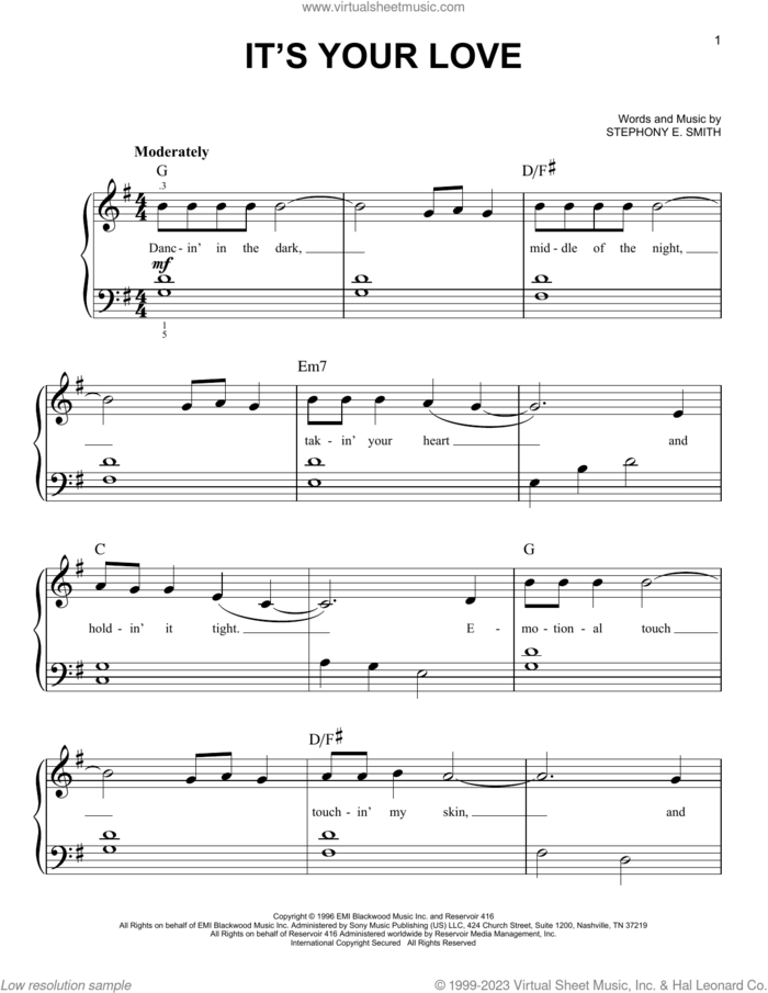 It's Your Love sheet music for piano solo by Faith Hill with Tim McGraw and Stephony E. Smith, beginner skill level