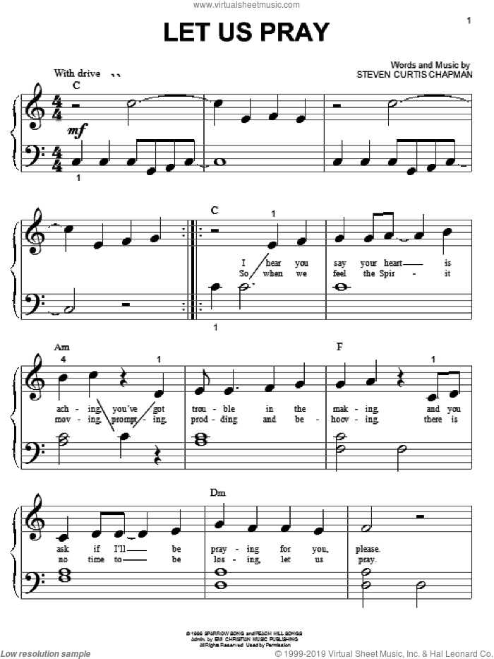 Let Us Pray sheet music for piano solo (big note book) by Steven Curtis Chapman, easy piano (big note book)