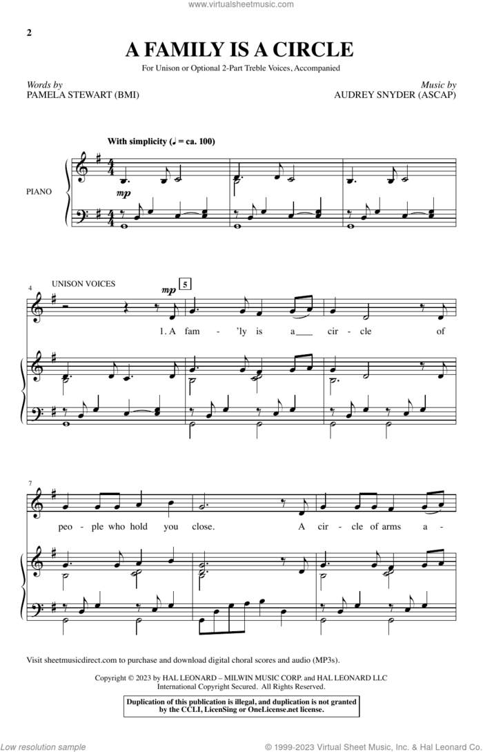 A Family Is A Circle sheet music for choir (Unison, 2-Part Treble) by Audrey Snyder and Pamela Stewart & Audrey Snyder and Pamela Stewart, intermediate skill level