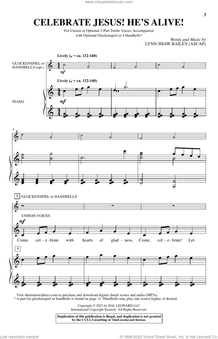 Celebrate Jesus! He's Alive! sheet music for choir (Unison, 2-Part Treble) by Lynn Shaw Bailey, intermediate skill level
