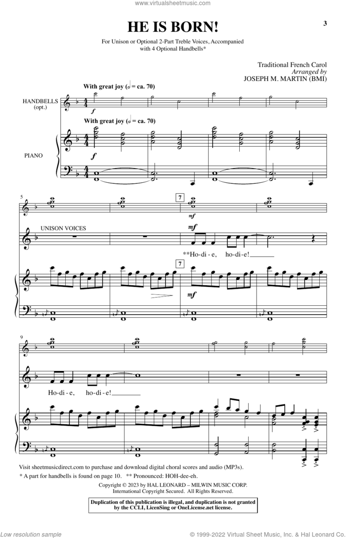He Is Born! (arr. Joseph M. Martin) sheet music for choir (Unison, 2-Part Treble)  and Joseph M. Martin, intermediate skill level