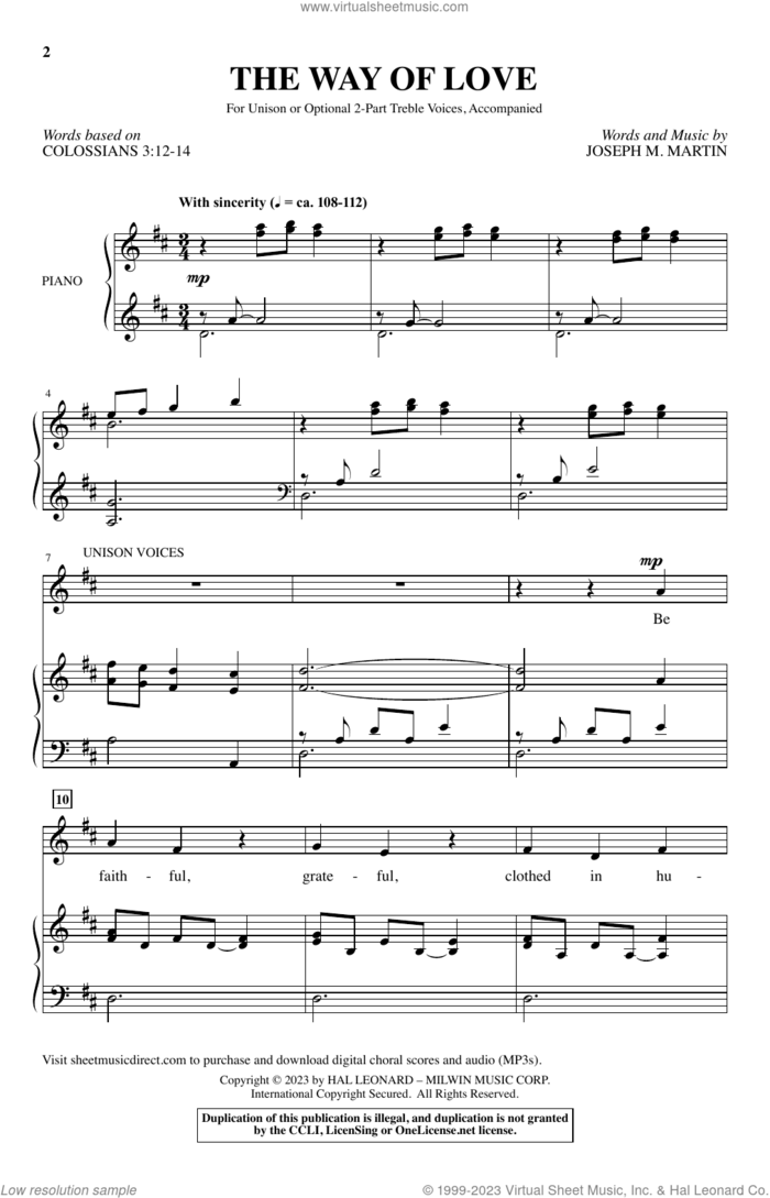 The Way Of Love sheet music for choir (Unison, 2-Part Treble) by Joseph M. Martin, intermediate skill level