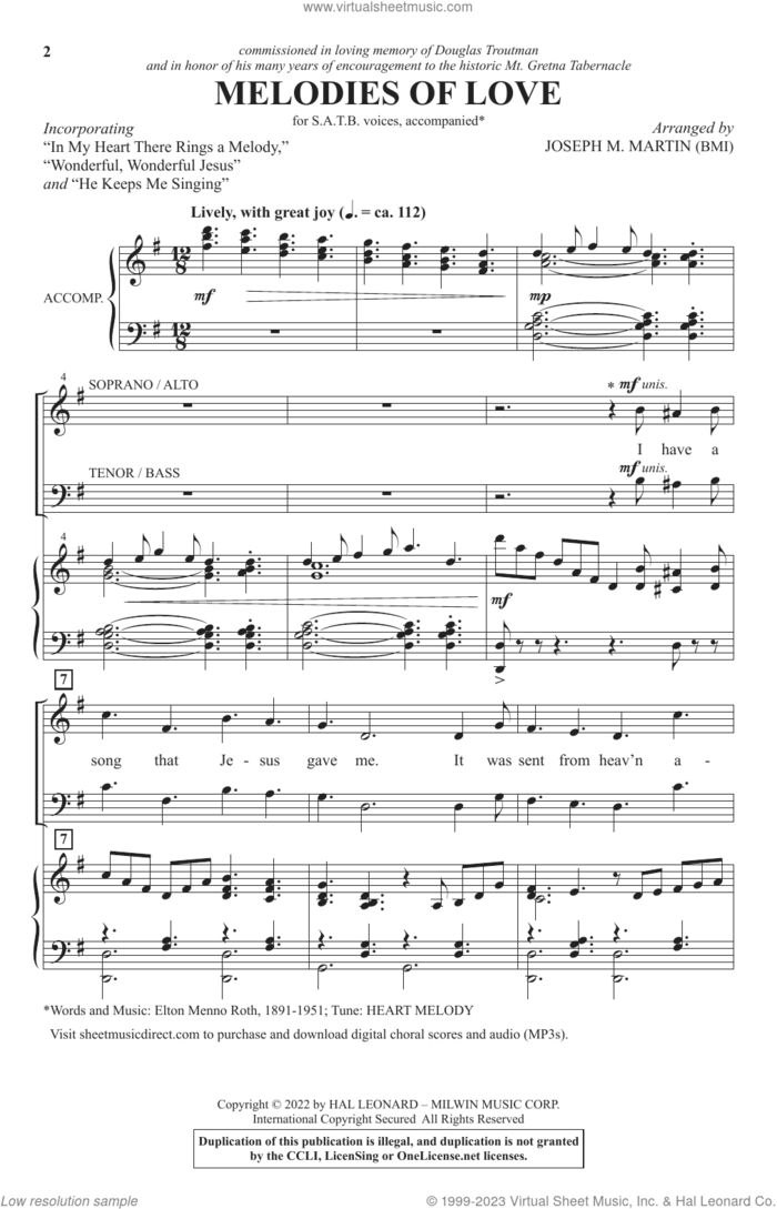 Melodies Of Love sheet music for choir (SATB: soprano, alto, tenor, bass) by Joseph M. Martin, intermediate skill level