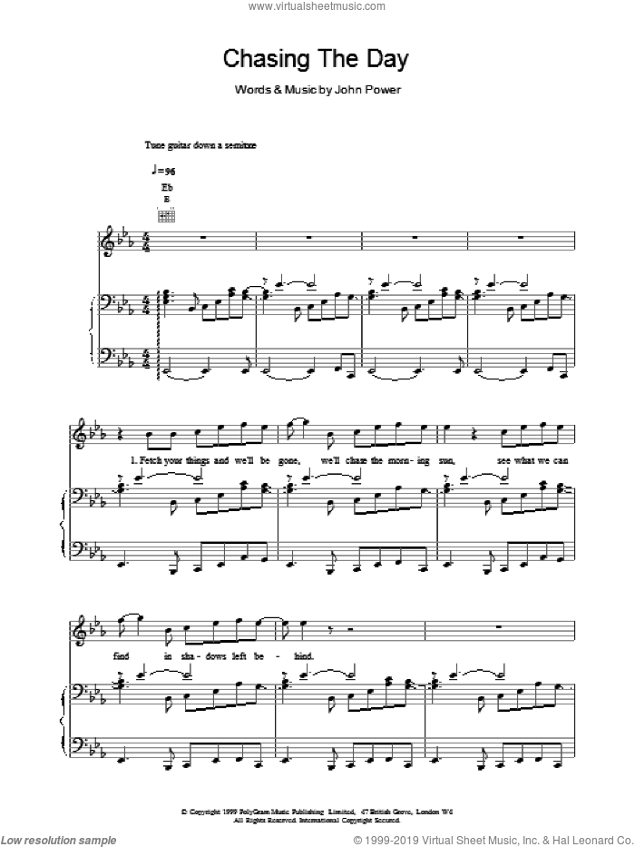 Chasing The Day sheet music for voice, piano or guitar by John Power, intermediate skill level