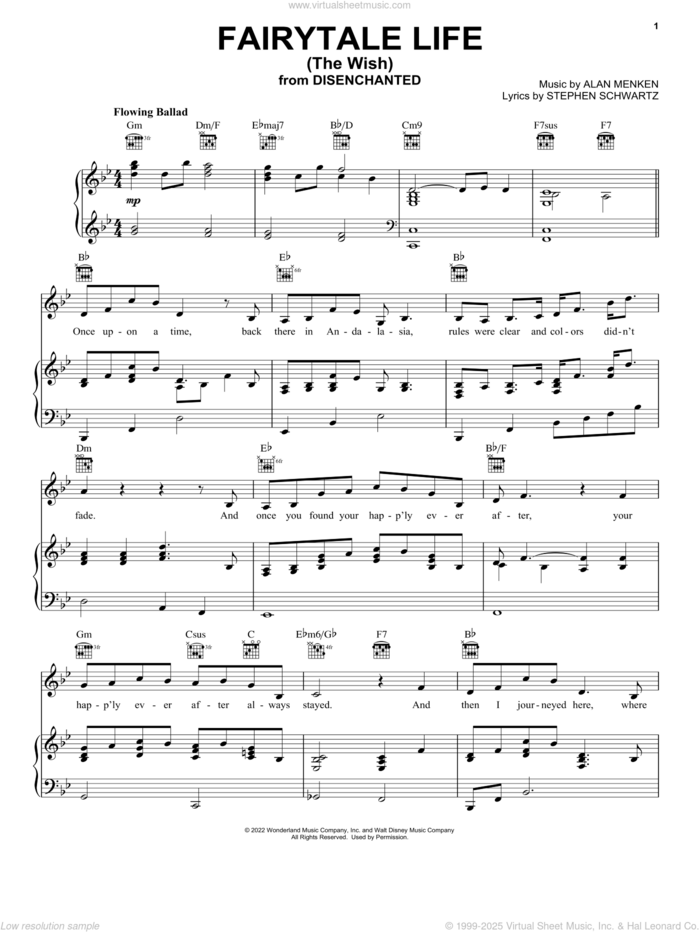 Fairytale Life (The Wish) (from Disenchanted) sheet music for voice, piano or guitar by Amy Adams, Alan Menken and Stephen Schwartz, intermediate skill level