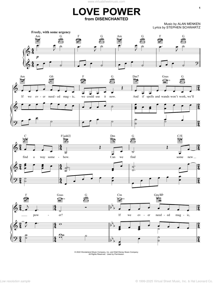 Love Power (from Disenchanted) sheet music for voice, piano or guitar by Idina Menzel, Alan Menken and Stephen Schwartz, intermediate skill level