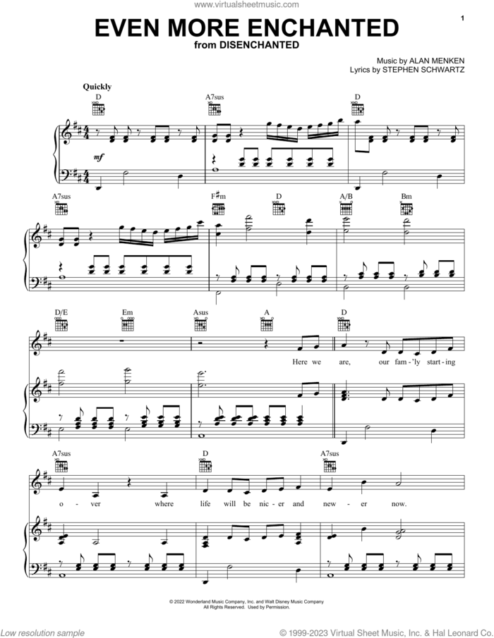 Even More Enchanted (from Disenchanted) sheet music for voice, piano or guitar by Amy Adams, Alan Menken and Stephen Schwartz, intermediate skill level