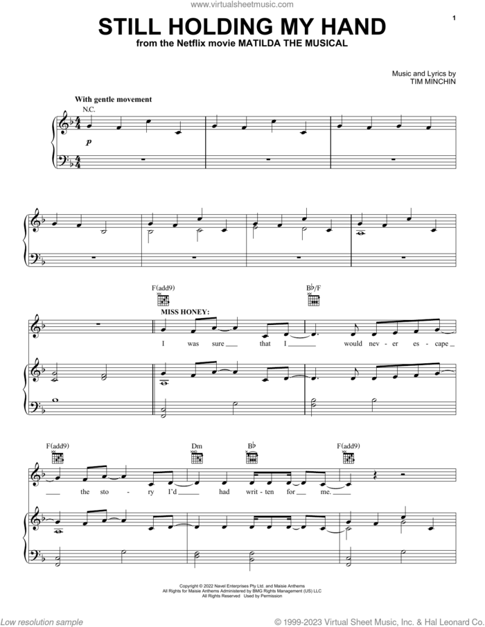 Still Holding My Hand (from the Netflix movie Matilda The Musical) sheet music for voice, piano or guitar by Tim Minchin, intermediate skill level
