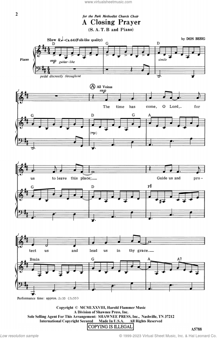 A Closing Prayer sheet music for choir (SATB: soprano, alto, tenor, bass) by Don Besig, intermediate skill level