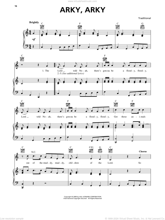 Arky, Arky sheet music for voice, piano or guitar, intermediate skill level