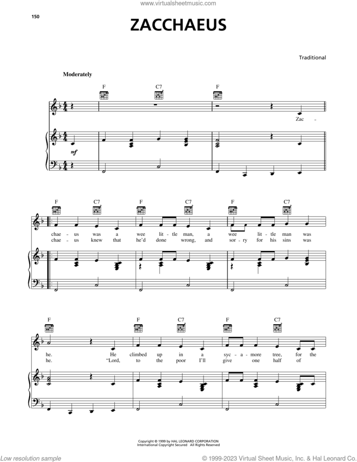 Zacchaeus sheet music for voice, piano or guitar, intermediate skill level
