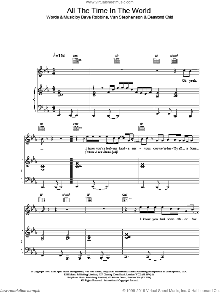 All The Time In The World sheet music for voice, piano or guitar by Boyzone, intermediate skill level