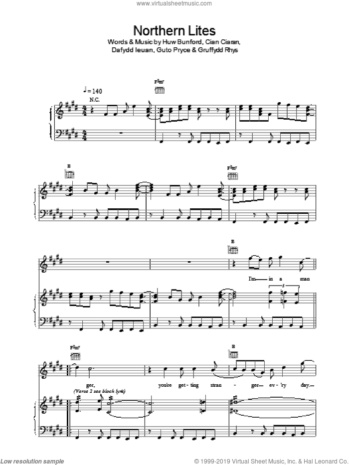Northern Lites sheet music for voice and other instruments (fake book) by Super Furry Animals, intermediate skill level