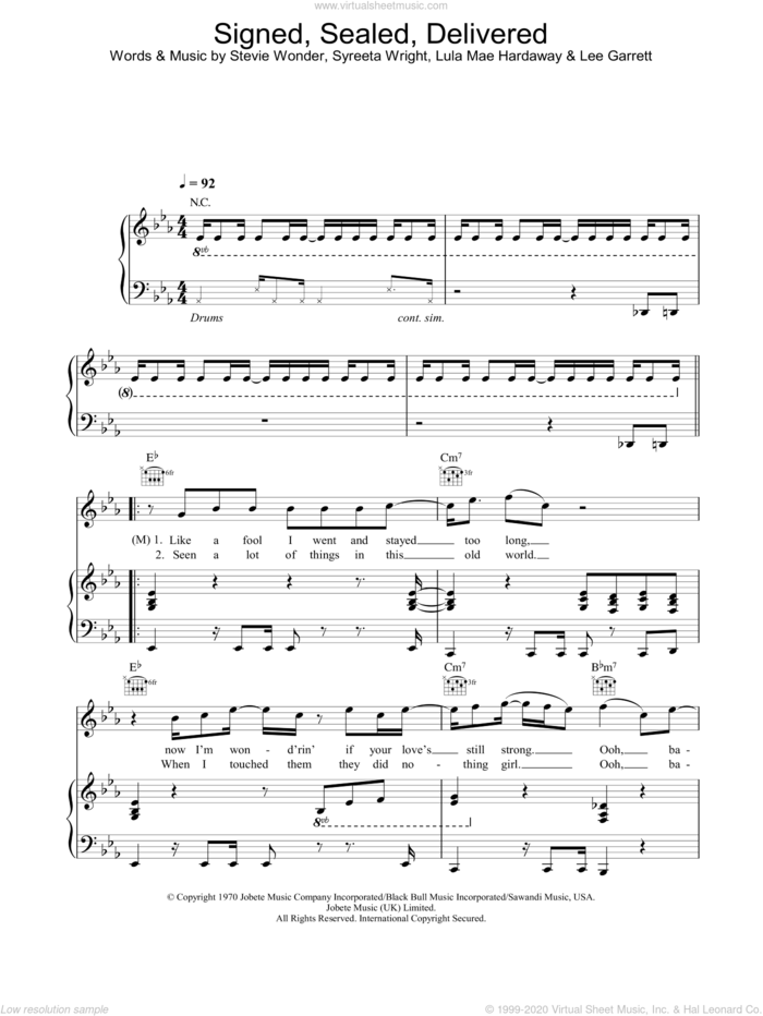 Signed, Sealed, Delivered sheet music for voice, piano or guitar  and Stevie Wonder, intermediate skill level