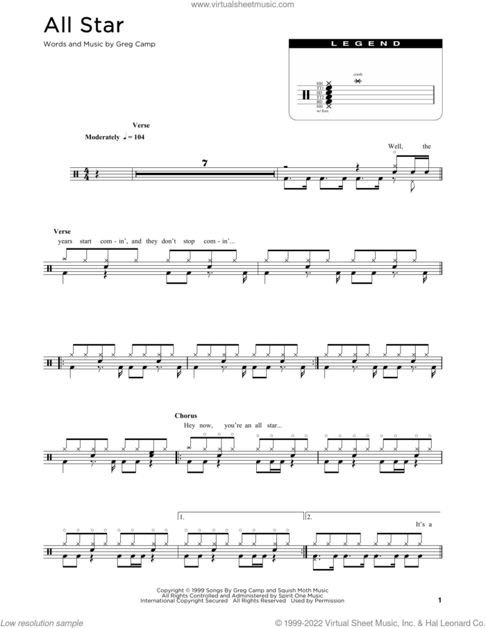 All Star sheet music for drums (percussions) by Smash Mouth and Greg Camp, intermediate skill level