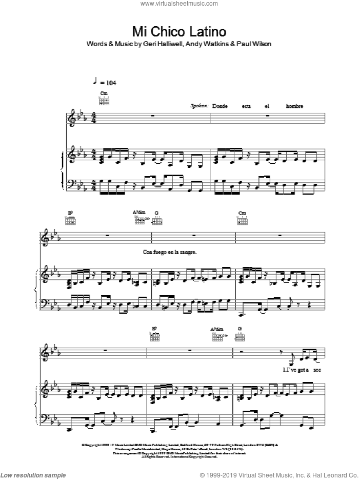 Mi Chico Latino sheet music for voice, piano or guitar by Geri Halliwell, intermediate skill level
