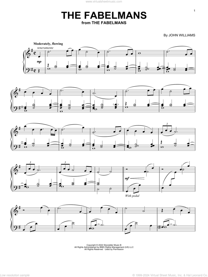 The Fabelmans, (intermediate) sheet music for piano solo by John Williams, intermediate skill level