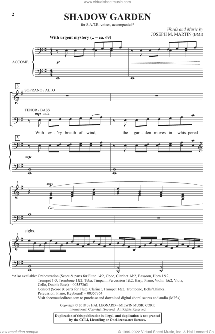 Shadow Garden sheet music for choir (SATB: soprano, alto, tenor, bass) by Joseph M. Martin, intermediate skill level