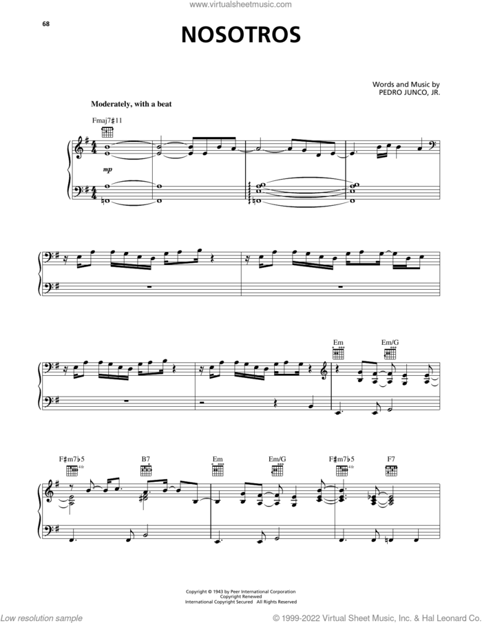 Nosotros sheet music for voice, piano or guitar by Luis Miguel and Pedro Junco, Jr., intermediate skill level