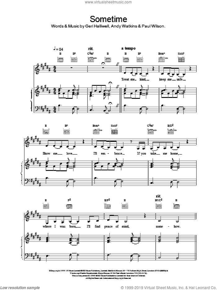 Sometime sheet music for voice, piano or guitar by Geri Halliwell, intermediate skill level