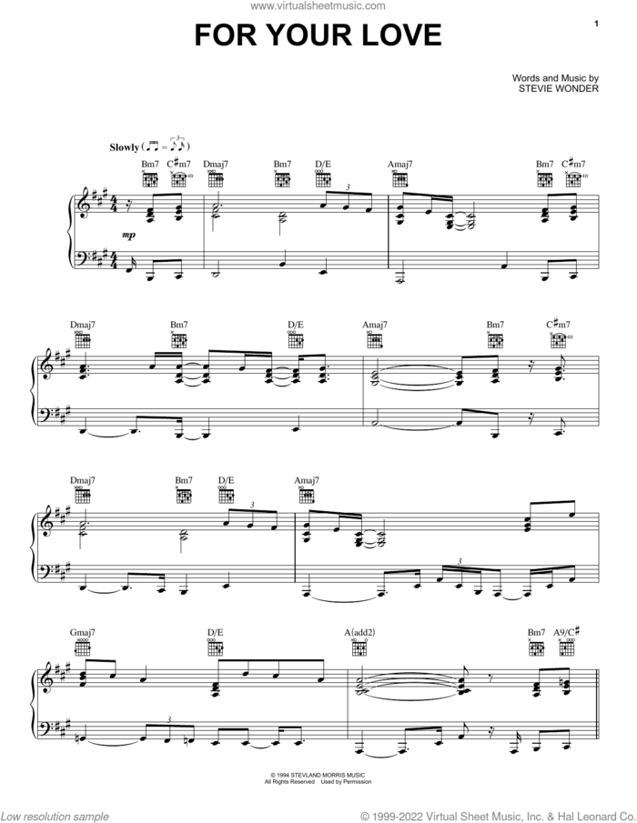 For Your Love sheet music for voice, piano or guitar by Stevie Wonder, intermediate skill level