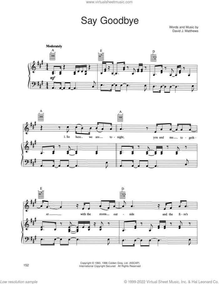 Say Goodbye sheet music for voice, piano or guitar by Dave Matthews Band, intermediate skill level