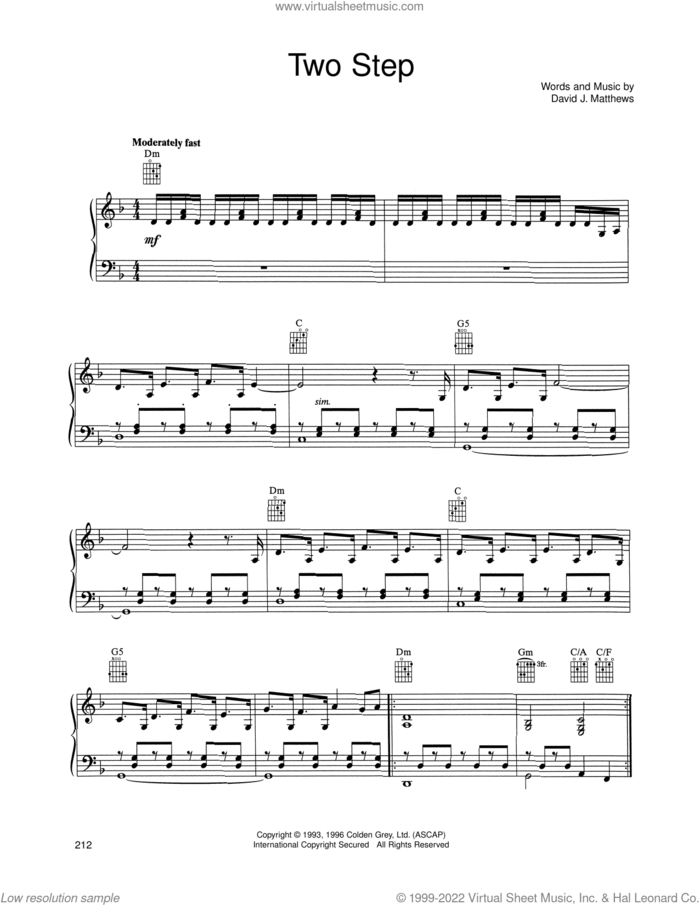 Two Step sheet music for voice, piano or guitar by Dave Matthews Band, intermediate skill level