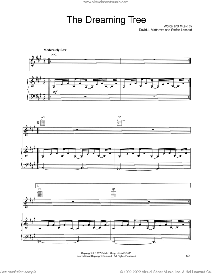 The Dreaming Tree sheet music for voice, piano or guitar by Dave Matthews Band and Stefan Lessard, intermediate skill level