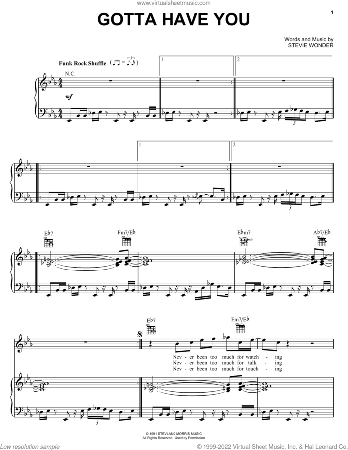 Gotta Have You sheet music for voice, piano or guitar by Stevie Wonder, intermediate skill level