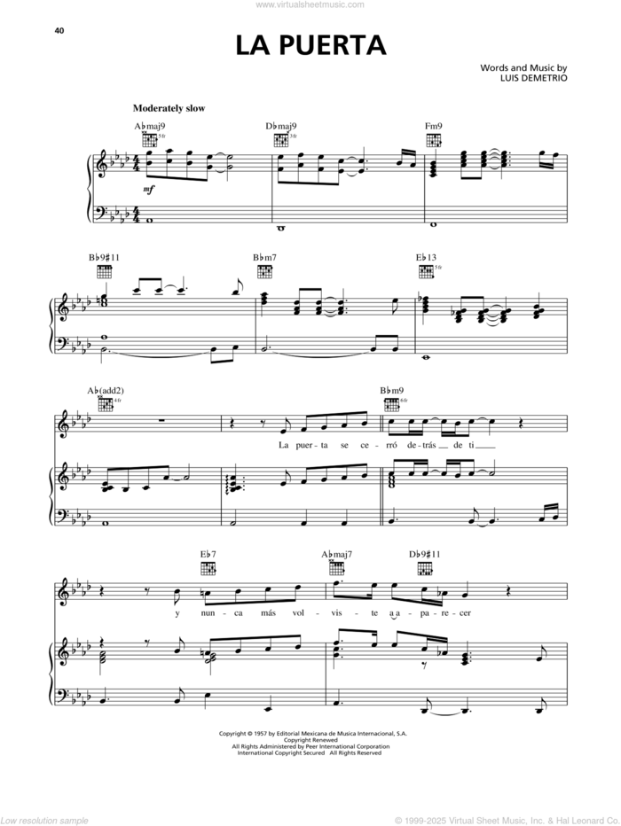 La Puerta sheet music for voice, piano or guitar by Luis Miguel and Luis Demetrio, intermediate skill level