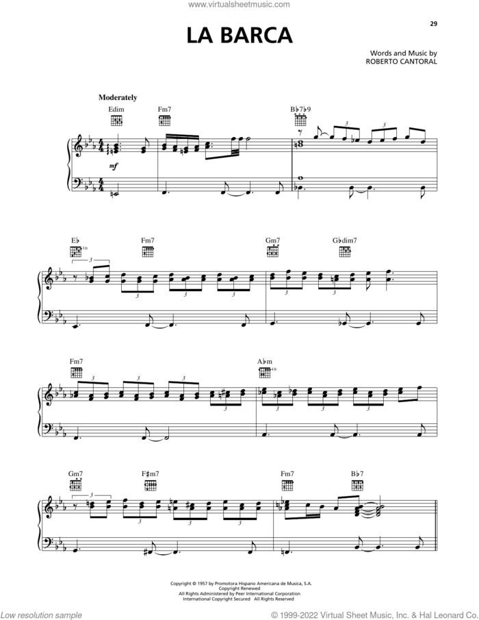La Barca sheet music for voice, piano or guitar by Luis Miguel and Roberto Cantoral, intermediate skill level