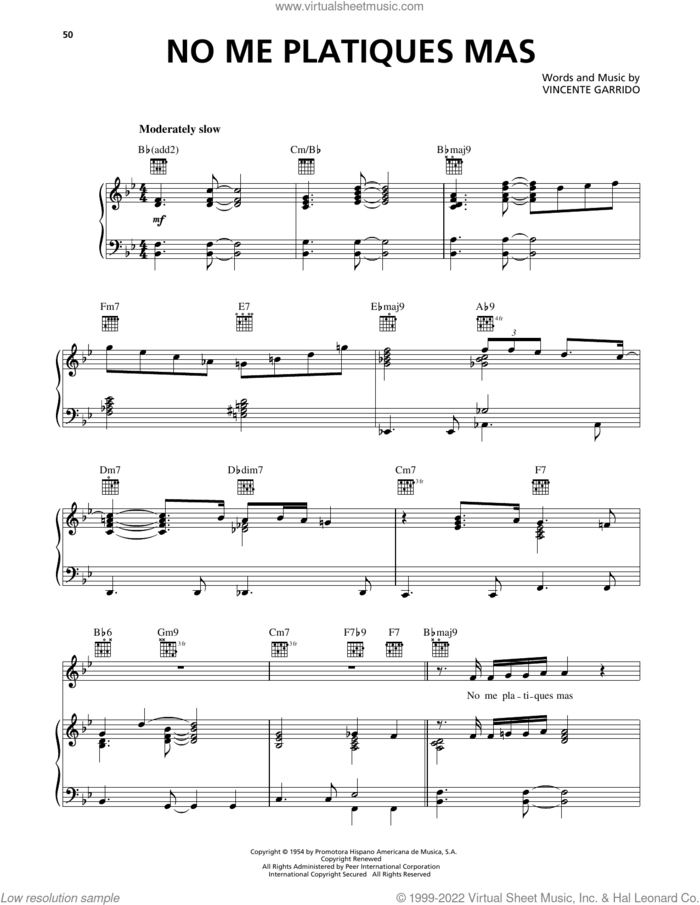No Me Platiques Mas sheet music for voice, piano or guitar by Luis Miguel and Vincente Garrido, intermediate skill level