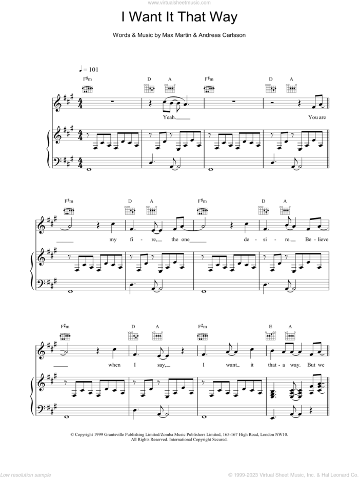 I Want It That Way sheet music for voice, piano or guitar by Backstreet Boys, intermediate skill level