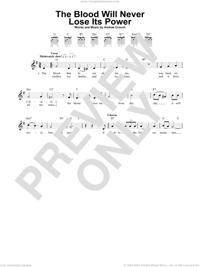 The Blood Will Never Lose Its Power sheet music for guitar solo (chords) by Andrae Crouch, easy guitar (chords)