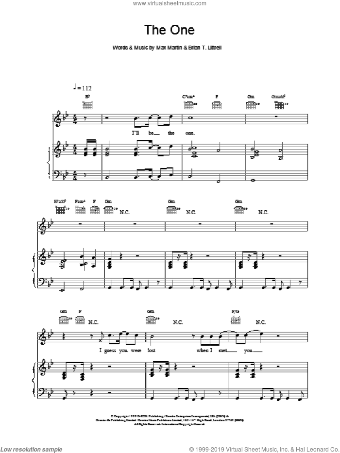 The One sheet music for voice, piano or guitar by Backstreet Boys, intermediate skill level