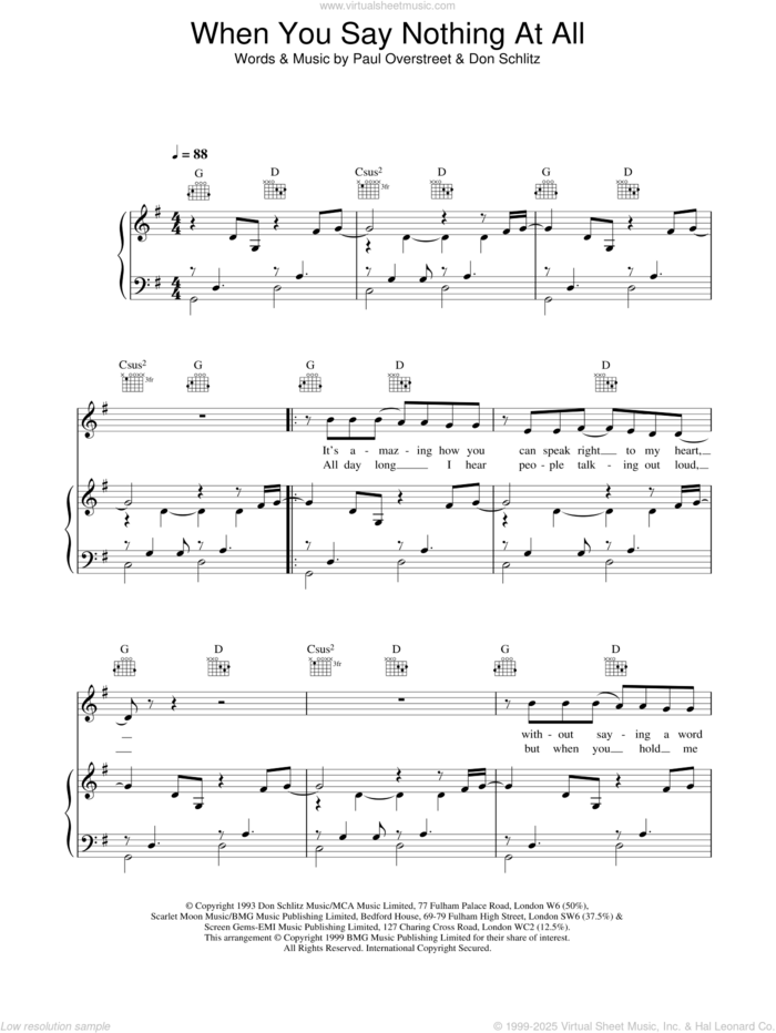 When You Say Nothing At All sheet music for voice, piano or guitar by Ronan Keating, Boyzone, Don Schlitz and Paul Overstreet, intermediate skill level