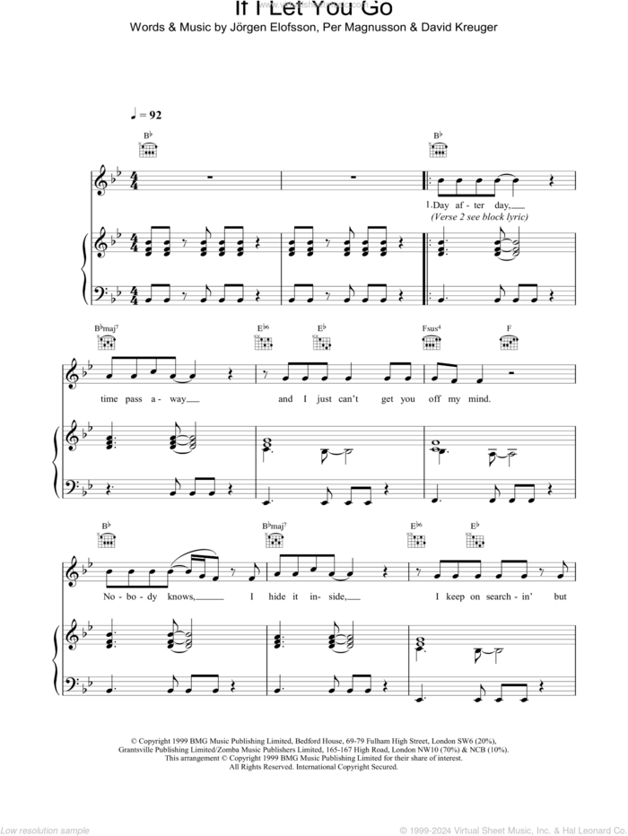 If I Let You Go sheet music for voice, piano or guitar by Westlife, intermediate skill level