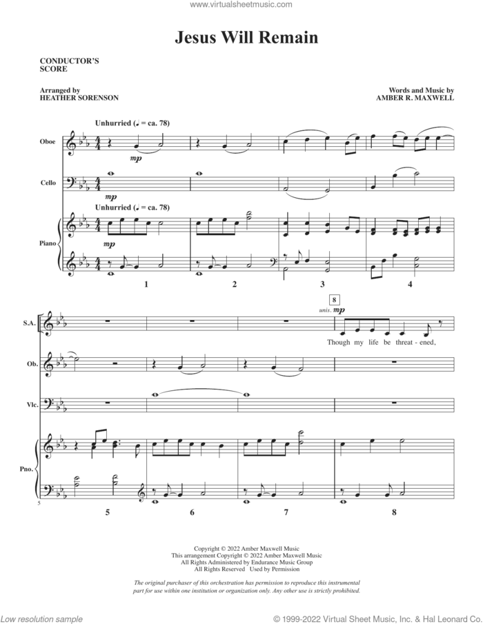 Jesus Will Remain (arr. Heather Sorenson) (COMPLETE) sheet music for orchestra/band by Heather Sorenson and Amber R. Maxwell, intermediate skill level