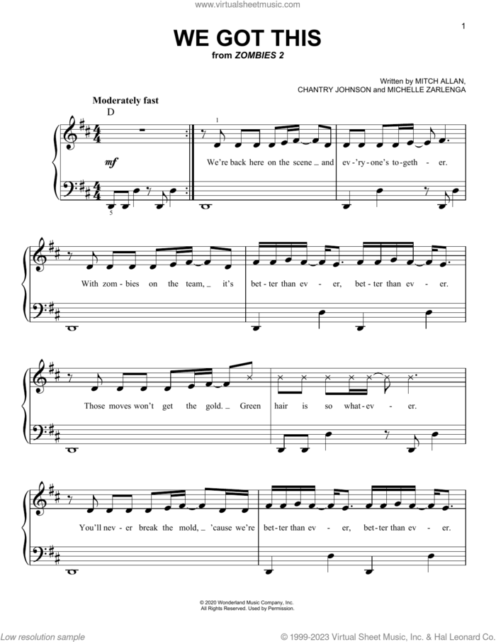 We Got This (from Disney's Zombies 2) sheet music for piano solo by Zombies Cast, Chantry Johnson, Michelle Zarlenga and Mitch Allan, easy skill level