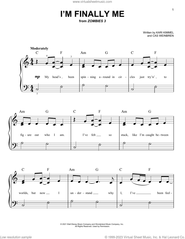 I'm Finally Me (from Disney's Zombies 3) sheet music for piano solo by Zombies Cast, Cas Weinbren and Kari Kimmel, easy skill level