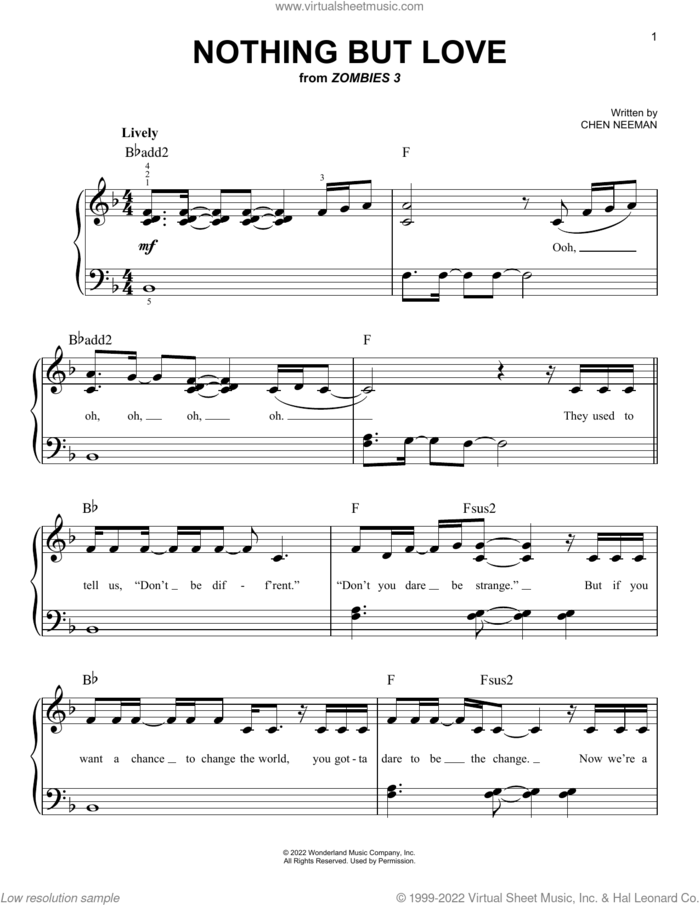 Nothing But Love (from Disney's Zombies 3) sheet music for piano solo by Zombies Cast and Chen Neeman, easy skill level