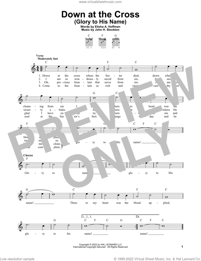 Down At The Cross (Glory To His Name) sheet music for guitar solo (chords) by Elisha A. Hoffman and John H. Stockton, easy guitar (chords)