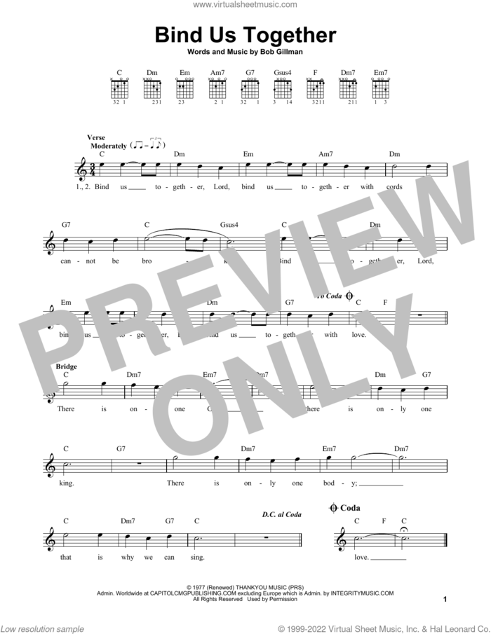 Bind Us Together sheet music for guitar solo (chords) by Bob Gillman, easy guitar (chords)