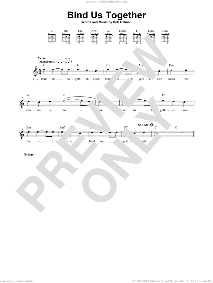 Bind Us Together sheet music for guitar solo (chords) by Bob Gillman, easy guitar (chords)