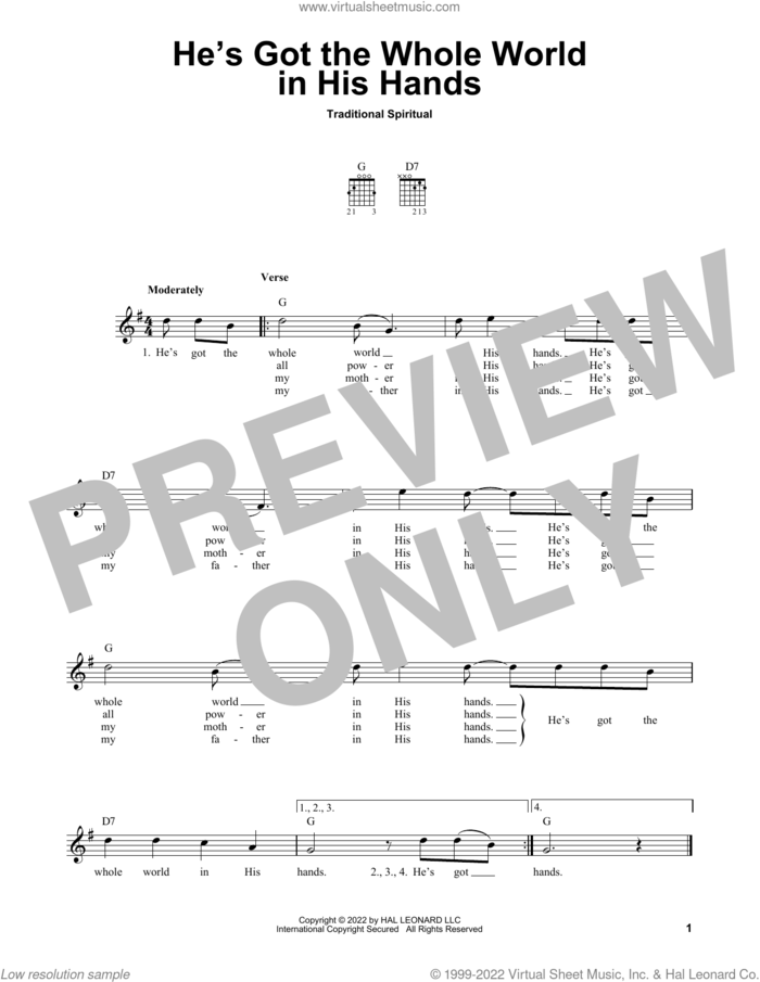 He's Got The Whole World In His Hands sheet music for guitar solo (chords), easy guitar (chords)